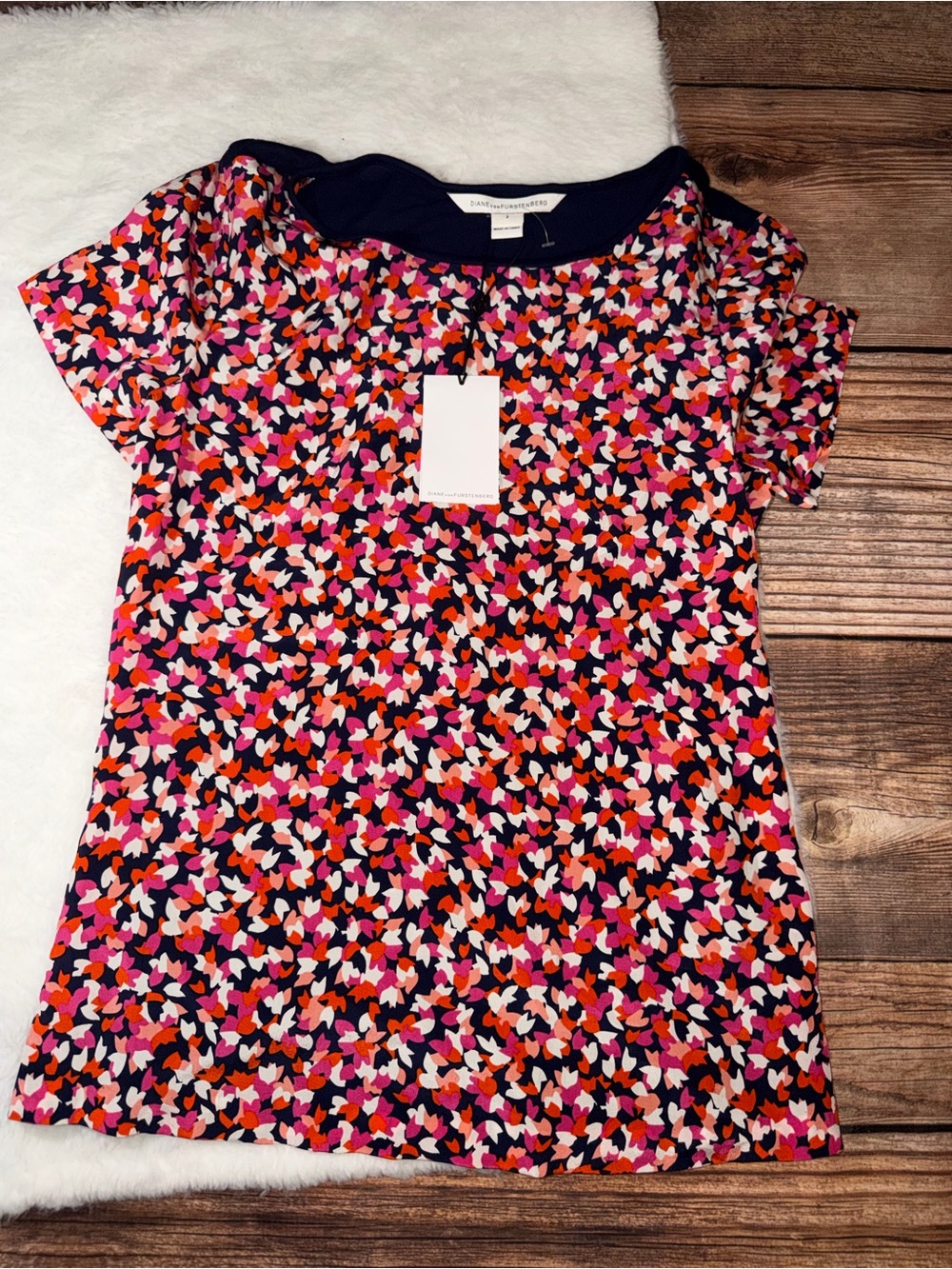 Diane Von Furstenberg Girls' Navy, Pink & Orange Floral Print Tee Dress